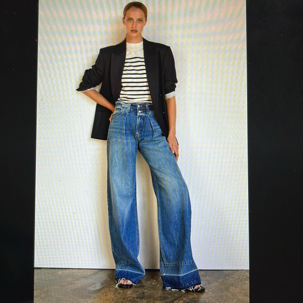 FRAME Jeans MESA Mosaic Pleated High Rise Wide Leg Released Hem Jeans size 27